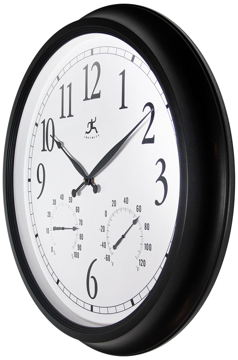 Infinity Instruments 24 inch Classic Black Wall Clock Thermometer Humidity Outdoor | Round Outdoor Wall Clock | Outdoor Indoor Thermometer Clock Hygrometer | Great for Garage, Patio, Pool, Outdoors - Image 4